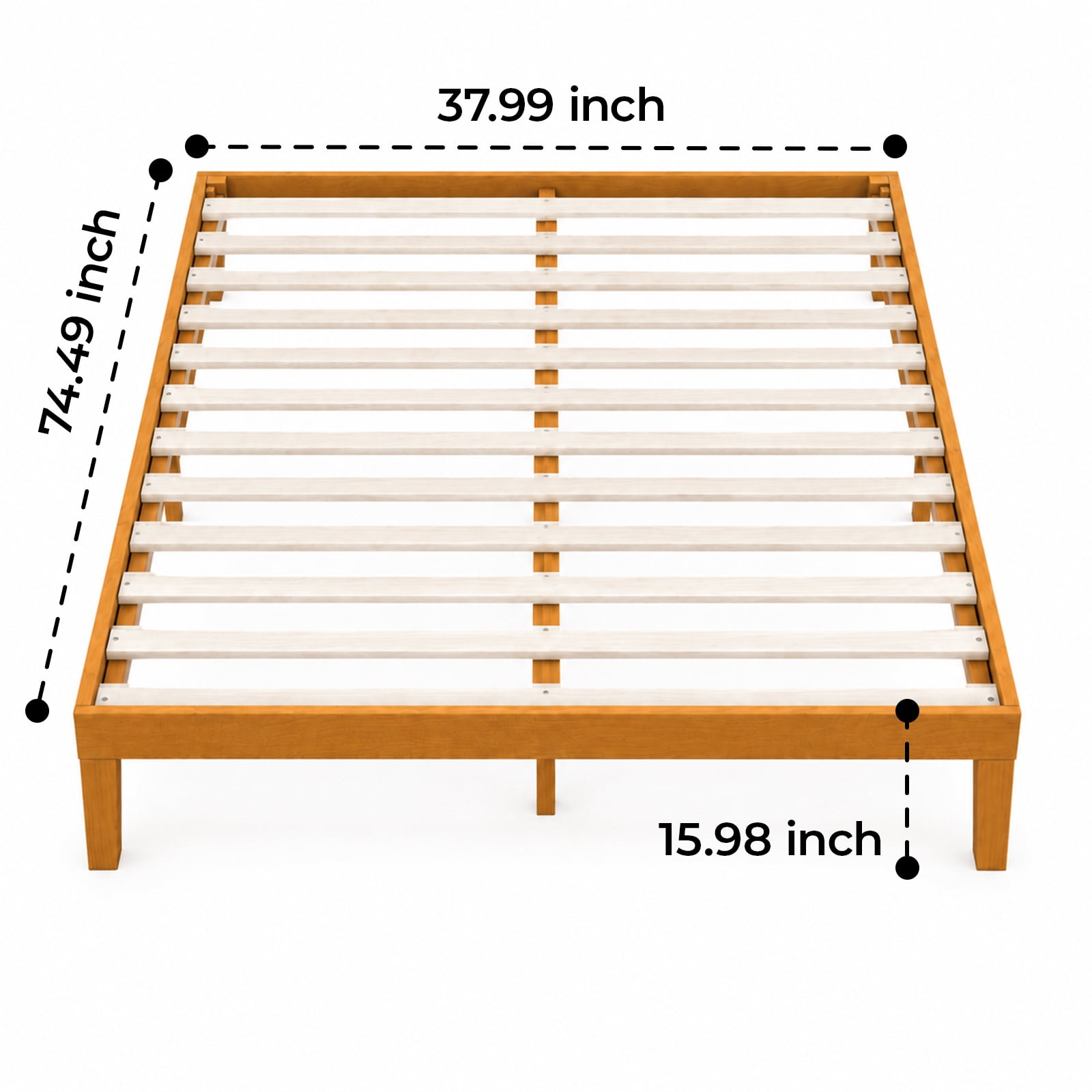 Alvantor Natural Pine Platform Bed Frame, 16" High, Sturdy Wood Sturdy Slats, Noise-Free Design, No Box Spring, Easy Assembly
