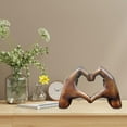 thumbnail image 3 of Clearance Under $10 Heart Hands Sculpture Wooden Hearts Hand Sculptures，Love Gesture Resin Statue Home Living Room Desktop Ornament Brown, 3 of 8