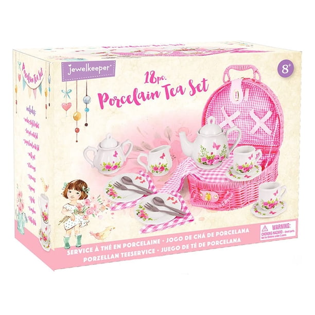 Fanquare Service à Thé en Porcelaine 12 Pièces pour Adultes, Petites Filles, Pois Roses