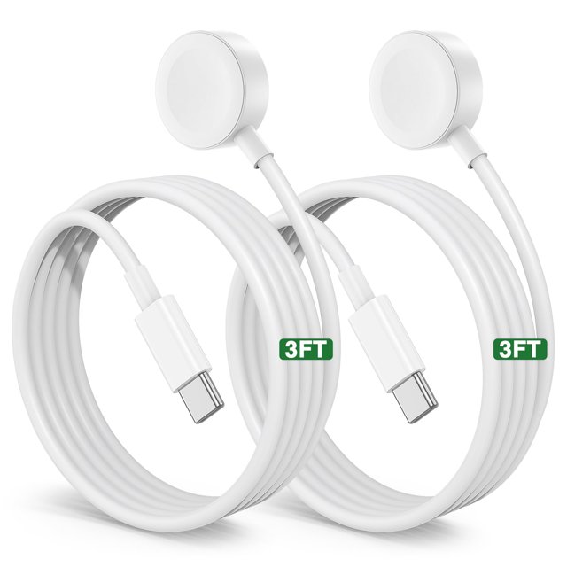 Cable de carga Hzevn para Apple Watch, paquete de 2, USB C de 3 pies, blanco
