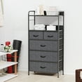 thumbnail image 2 of Tall Dresser for Bedroom, Vertical Dresser with 5 Fabric Drawers and 2-Tier Open Shelves, Chest of Drawers with Hanging Racks for Living Room, Small Space, Rustic Brown, 2 of 10