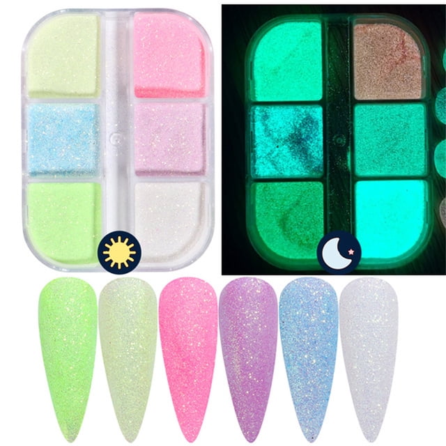 PVCS 1 Box Of Nail Powder Shines In The Dark Glitter Powder For Nail Decoration