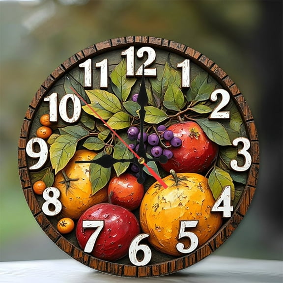 Fruit Wall Clock Rustic Decor Kitchen Farmhouse Clock 10-Inch Silent Wooden Wall Clock, Battery Operated (AA Batteries Not Included), Artistic Home Decor