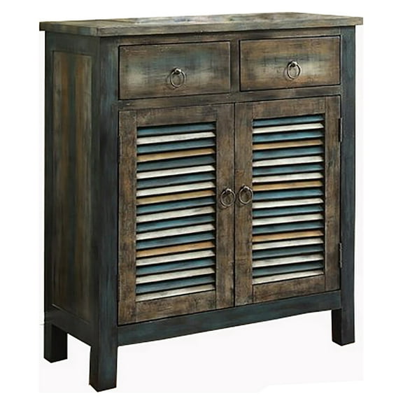 ACME Glancio Rectangular Console Table in Antique Oak and Teal