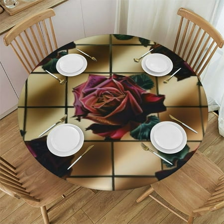 

Orinice Roses Round Table Cover Stain Resistant Washable Indoor Outdoor Tablecloth Kitchen Dining Wedding Parties Picnic Farmhouse 100% Polyester Fiber 46-50