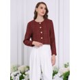 thumbnail image 2 of DARING DIVA Women's Collarless Plaid Button Front Crop Tweed Jacket S Red, 2 of 5