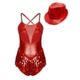 thumbnail image 4 of Kaerm Womens Shiny Sequins Jazz Leotards Latin Dance Fringe Bodysuit Jazz Dance Oufits with Hat Red XXL, 4 of 7