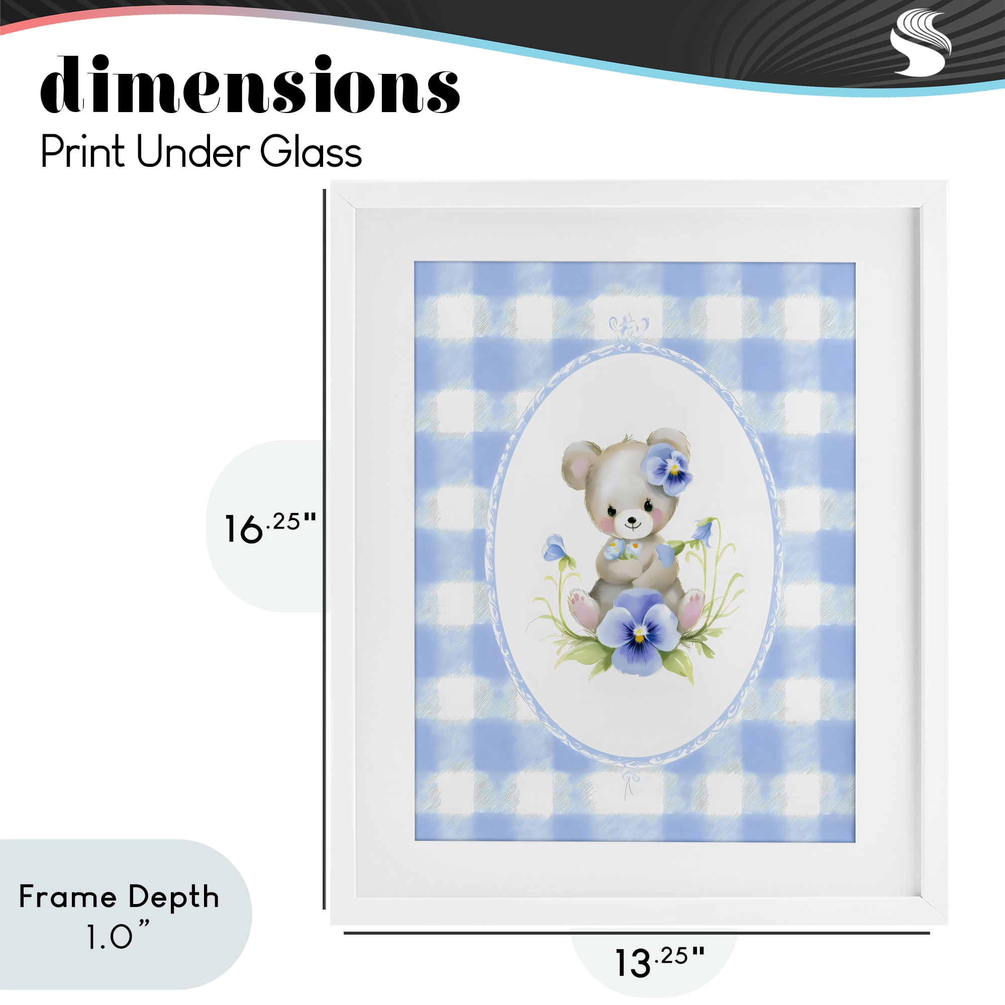 Stupell Industries Little Bear Blue Gingham White Framed Print Under Glass, design by Arlington Prints