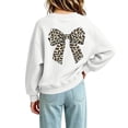 thumbnail image 4 of Risckoth Girl's Leopard Bow Print Crew Neck Sweatshirt, Long Sleeve Solid Casual Fall Winter Pullover, 4 of 7