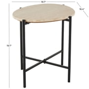 DecMode 19 x 20 Beige Marble Accent Table with Black Metal Support, 1-Piece