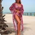 thumbnail image 6 of Fewfanhot Women's Long Sleeve Bikini Set Cover-Up Two-Piece SheerMesh Swimwear Printed Bathing Suit Beach Vacation Swimsuit, 6 of 9