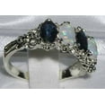 thumbnail image 4 of LBG British Made 18k White Gold Natural Sapphire & Opal Womens Eternity Ring - 33 size options - Size 11, 4 of 7