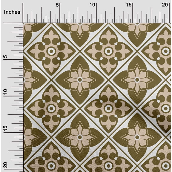 oneOone Georgette Viscose Dark Olive Green Fabric Floral & Tiles Moroccan Diy Clothing Quilting Fabric Print Fabric By Yard 42 Inch Wide