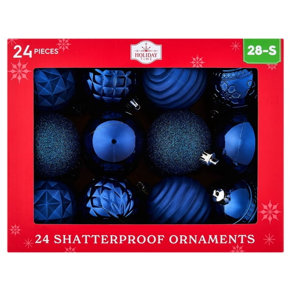 24-Count Navy Ball Shatterproof Christmas Ornaments, 2.8", by Holiday Time