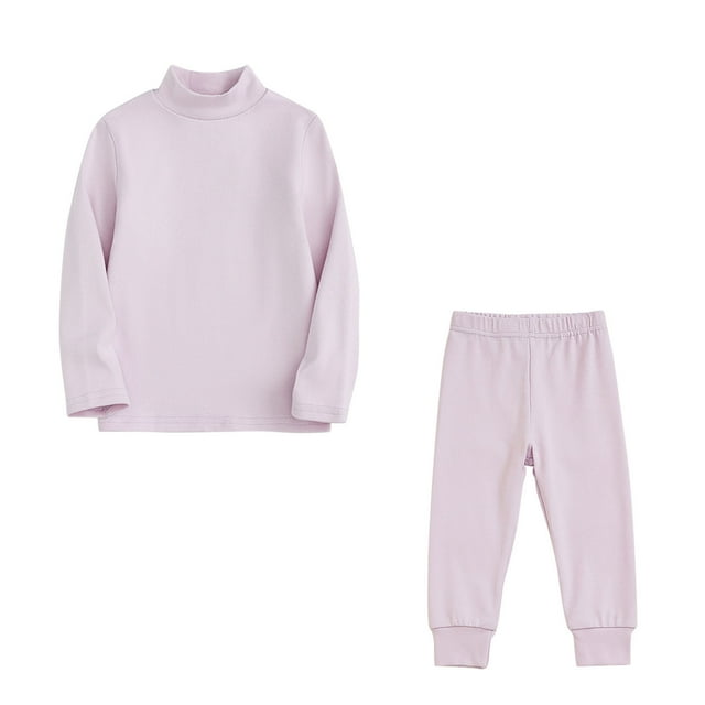 Dealovy Ensembles de Pyjamas pour Filles 2 Pcs Tenues Col Roulé Manches Longues sous-Vêtements de Survêtement Unisexe Tenue d'Intérieur