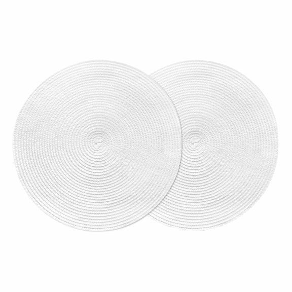 White Round 13 Inch Placemats Set of 2, Modern Minimalist Pure Soild Color HeatResistant Non Slip Place Mats for Dining Table, Wipeable Braided Kitchen Table Mats for Housewarming