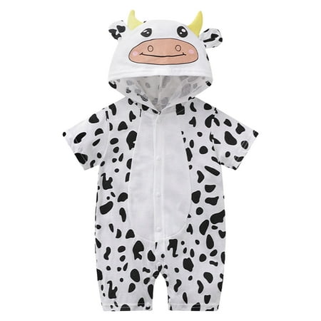 

Ydojg Summer Boys Girls Bodysuits Infant Short Sleeve Jumpsuit Cow Hoodie Outwear For Babys Clothes 6-9 Months