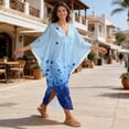 thumbnail image 4 of Xixirimido Gradient Blue Starburst Print Womens Kaftan Dresses Long Caftans Plus Size Batwing Sleeve Swimsuit Coverup V Neck Summer Beach Dress, 4 of 7