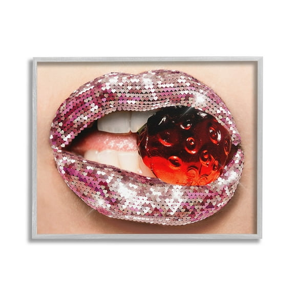 Stupell Industries Glam Biting Candy Novelty Painting Gray Framed Art Print Wall Art, 20 x 16