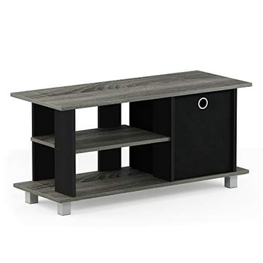 Furinno 13239GYW/BK Simplistic Entertainment TV Stand with Storage Bin, French Oak Grey/Black