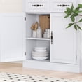 thumbnail image 5 of PUFFCAFE Bookcase with Doors & Drawers,Wood Book Shelf with Storage Cabinet,3 Tier Display Shelves,Metal Handles,White Tall Book Case, 5 of 7