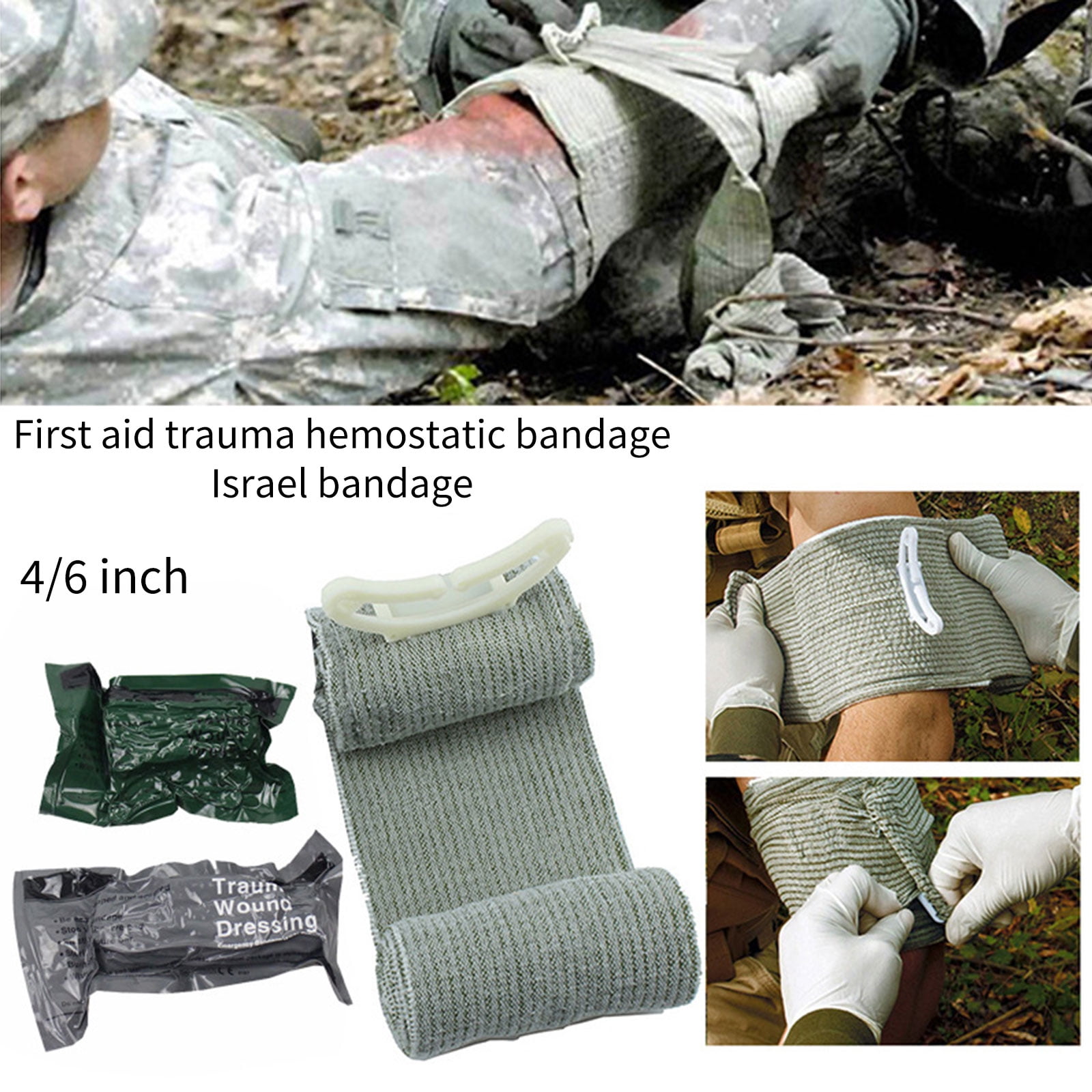 Lotvic Pansement Israelien, Lot de 5 Bandages Israéliens de 6 Pouces,  Bandage de Compression Sous Vide, Bandage Israélien, Bandage de Premiers