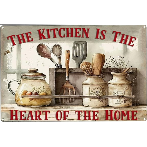 8 x 12 in Metal Tin Sign - Kitchen Is The Heart Of The Home Retro Metal Sign, Vintage Country Style Kitchen Signs Wall Decor for Home Farmhouse Cafe Bar Restaurant, 12x8 Inches