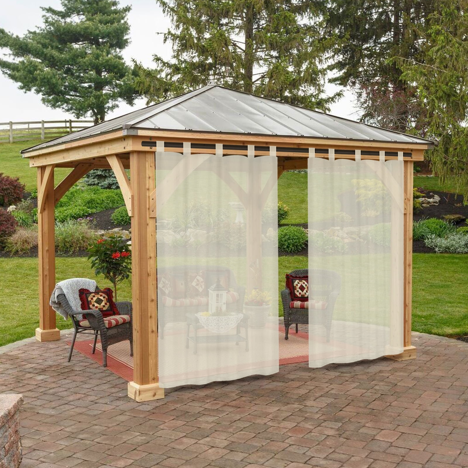 Lapalife Outdoor Sheer Curtains for Patio Waterproof, Sticky Tab Top Voile Sheer Drapes Indoor Outdoor Deck, 1 Panel, 52"x 96", Beige