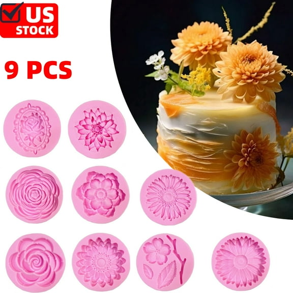 Bloom 3D Rose Flower Silicone Mold Peony Flower Fondant Molds For Cake Decorating Soap Candle Making Candy Chocolate Polymer Clay Gum Paste Set Of 9