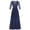 Blue, variant on Fesfesfes Women Gowns Three Quarter Sleeve V Neck Lace Solid Party Swing Vintage Cocktail Long Dress Clothes Sale