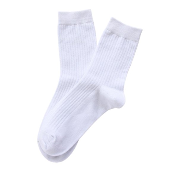 harmtty 1 Pair Men Breathable Cotton Ribbed Elastic Middle Tube Crew Socks,White