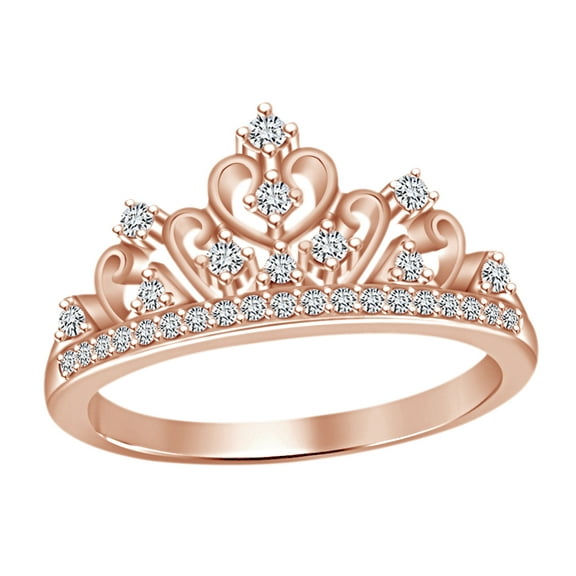 AFFY Round Cut White Cubic Zirconia Princess Crown Ring In 14k Rose Gold Over Sterling Silver