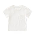 thumbnail image 2 of XUELUO Boys Athletic Shirts Summer Solid Color Crew Neck Short Sleeve Basic Pocket Tops T-shirts Daily-Wear,White,4-5 Years, 2 of 5