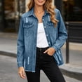 thumbnail image 2 of Women's Loose Fit Long Sleeve Button Lapel Pocket Cowboy Tops Solid Color Blouse Comfy Casual Daily Wear Weekend Outfits | CSEONE,Blue XL, 2 of 7