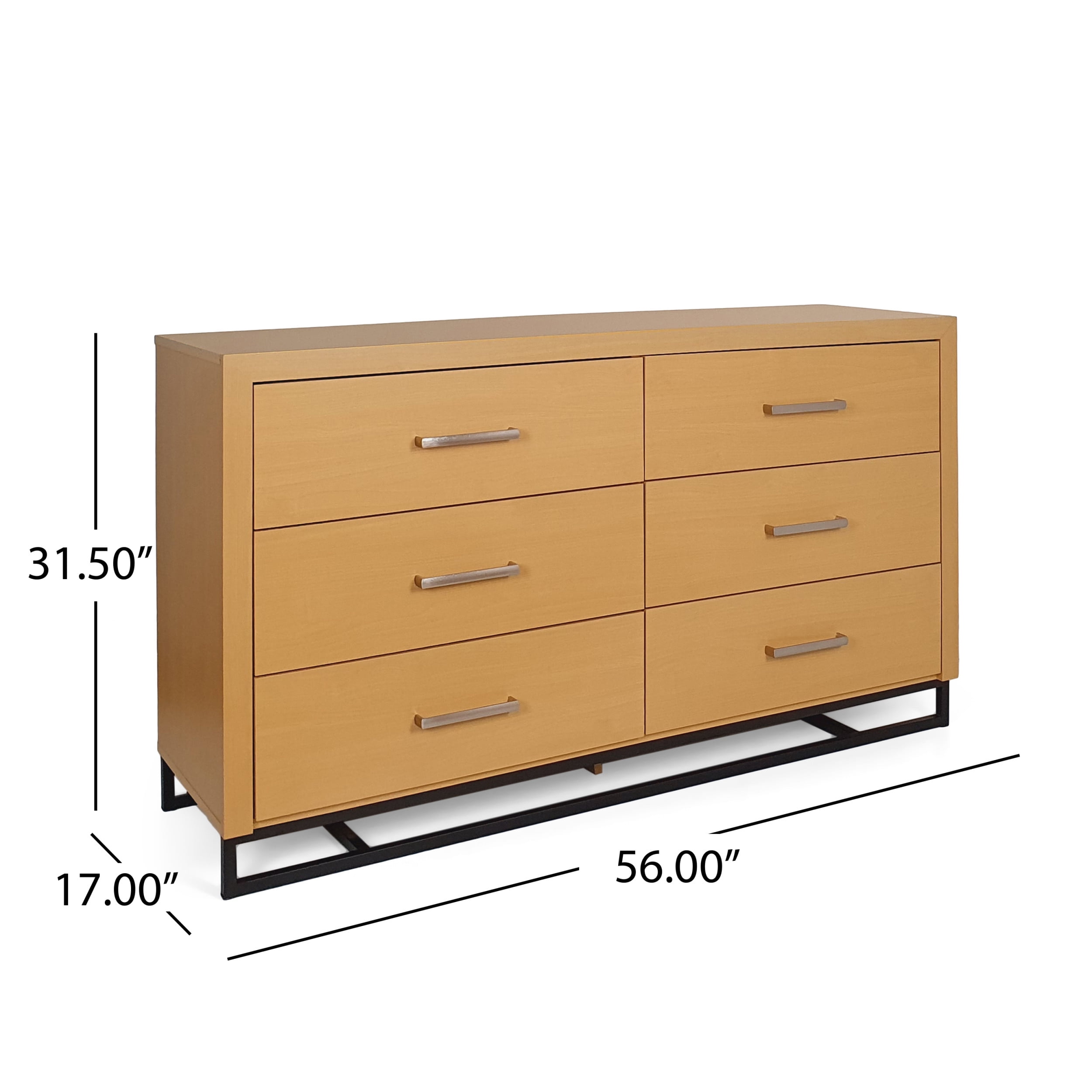 Noble House Cayuga Faux Wood 2 Piece Double Dresser and Nightstand Bedroom Set, Maple and Black