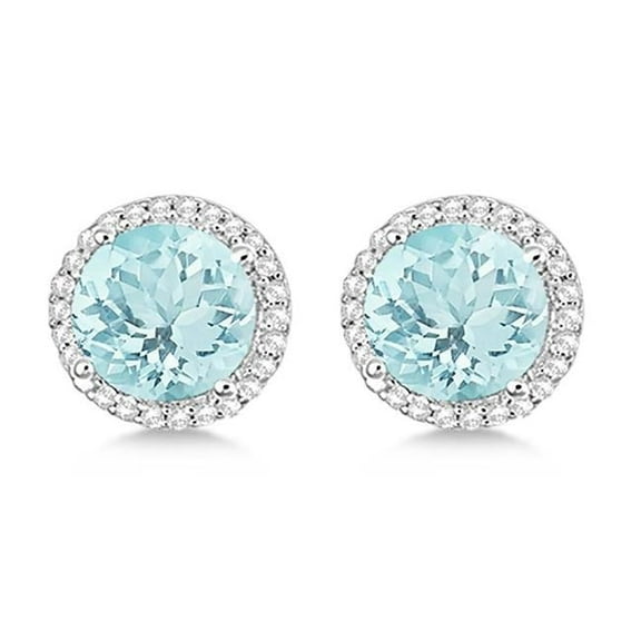 Harry Chad Enterprises 52337 7.52 CT Aquamarine Halo Diamond Stud Earring, 14K White Gold