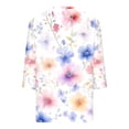 thumbnail image 2 of Felirenzacia Women’s White Blouse, V-Neck, Three-Quarter Sleeve Top with Large Blue Watercolor Floral Design, 2 of 5