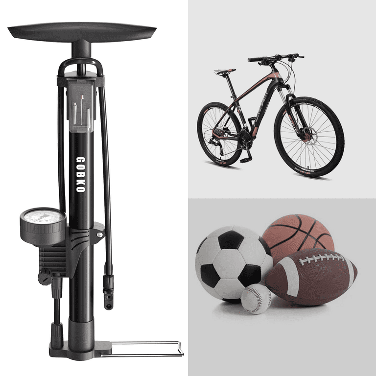 GOBKO Bike Floor Pump with Gauge,Floor Bicycle Pump with Both Presta and  Schrader Bicycle Pumps Valves High Pressure 160Psi Multi-Purpose Portable  Air Pump for Road Bike MTB Sports Balls 