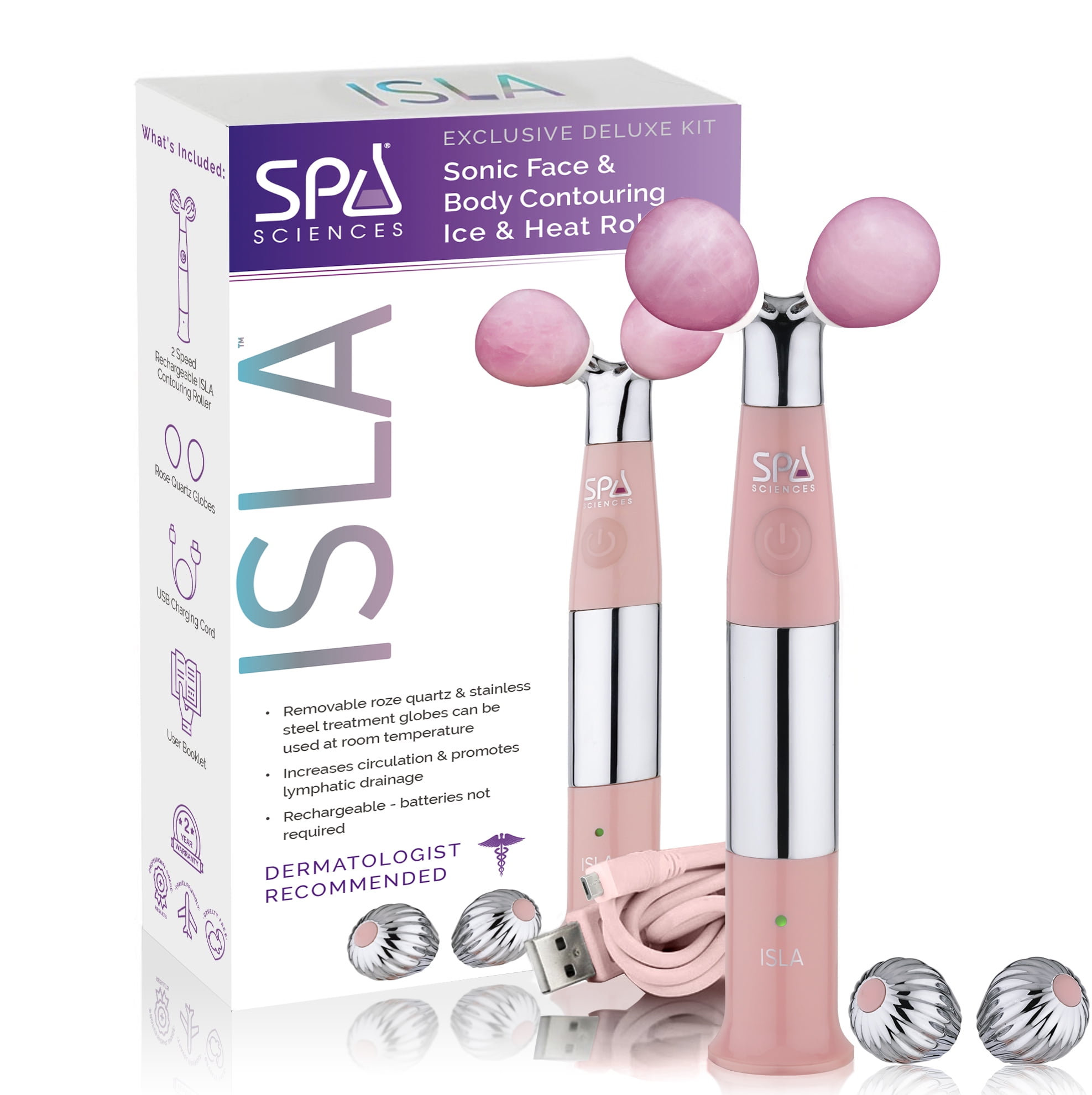 Spa Sciences ISLA Roller, All Skin Types, Rose Quartz Ingredients, 2 Pc