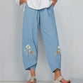 thumbnail image 2 of Aoochasliy Womens Pants Petite Ladies Lady Casual Flowers print Elastic Waist Wide Leg Pants Trousers, 2 of 3