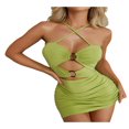 thumbnail image 1 of Robe Moulante Sans Manches à Encolure en V Plissée pour Femmes, Robe Courte de Soirée, 1 of 6