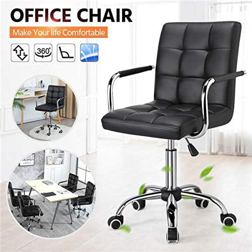 Yaheetech Black Faux Leather Home Office Computer Desk Chairs Swivel Stool Chair on Wheels 