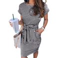 thumbnail image 1 of AMERTEER Femmes Robe Décontractée Femmes Été Rayé Manches Courtes T-Shirt Robe Casual Cravate Taille avec Poches Vêtements Femmes L Noir, 1 of 9