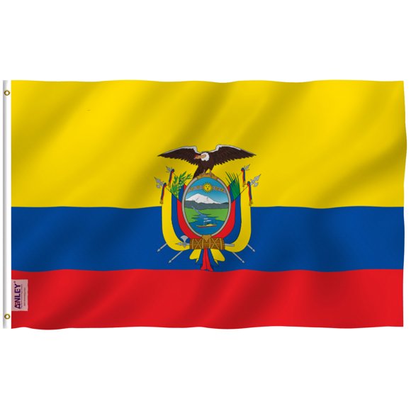 ANLEY Fly Breeze] [ Drapeau Équatorien 3 X 5 Pieds - Couleur Vive et Résistant à la Décoloration UV - En-Tête en Toile et Double Piqûre - Drapeaux Nationaux Équatoriens en Polyester avec Oeillets en Laiton 3 X 5 Pi
