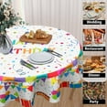 thumbnail image 2 of Happy Birthday Tablecloth Round 60 Inch Birthday Cake Gifts Coloured Flags Ribbon Stars Balloons Printed Table Cloth Polyester Table Cover for Birthday Party Kitchen Dining Room Outdoor Home Decor, 2 of 5