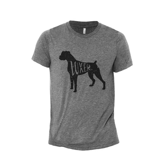 Boxer Dog Silhouette Men's Modern Fit Fun Casual T-Shirt Printed Graphic Tee Heather Grey 3X-Large