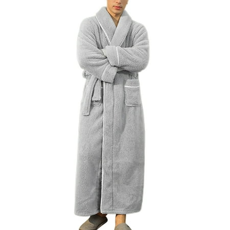 

Grianlook Men Sherpa Bathrobes Long Sleeve Fleece Robe Belted Fuzzy Plush Bathrobe Unisex Adults Casual Sleepwear Thermal V Neck Men Light Gray 3XL
