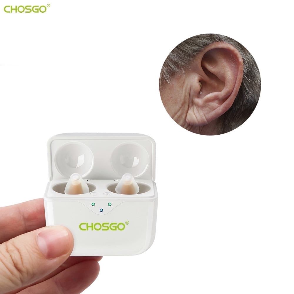 Advanced SmartR Smallest Hearing Aids with Noise Cancelling,Completely-in-the-Canal Hearing Aid with Portable Charging Case,1 Pair,CHOSGO