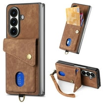 For Samsung Galaxy Z Fold 7 Wallet Case, Premium PU Leather Back Cover Cards Holder Stand Compatible with Car Mount RFID Blocking Hand Wrist Full Protective Phone Case for Women Girls, Brown
