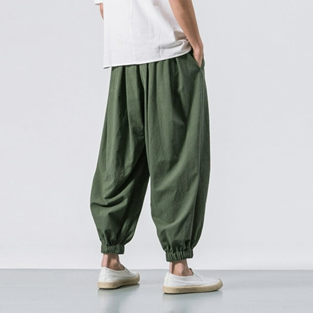 UHUYA Mens Pants Lightweight Sweatpants Pants Fashion Casual Loose Solid  Color Pants Wide Leg Elasticated Pants Army Green L 